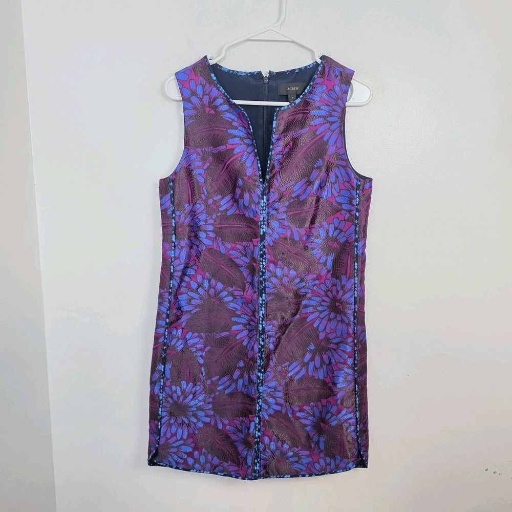 J. Crew Purple Blue Floral Sleeveless Shift Whimsygoth Party‎ Mini Dress Size 4